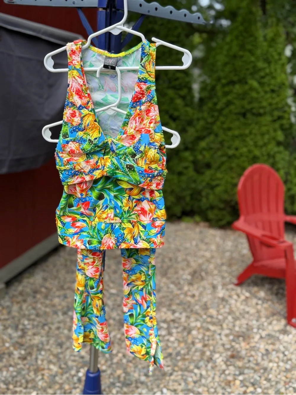 Girls' Custom Tropical Floral Dance Tank Top and Tie Leggings - Multicolor